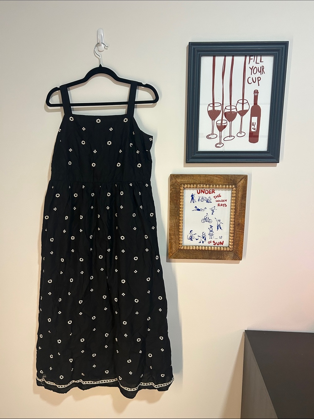 Black Peasant-Style Embroidered Maxi Dress Size L